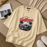 تیشرت باکسی طرح موستانگ TAN - کالکشن The Vintage Club، نخ پنبه