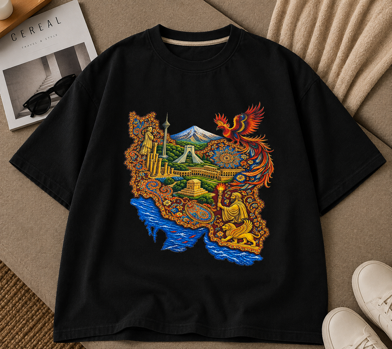 101022IRMتیشرت باکسی طرح نقشه ایران TAN - کالکشن The Art Club، دونخ گرم بالا